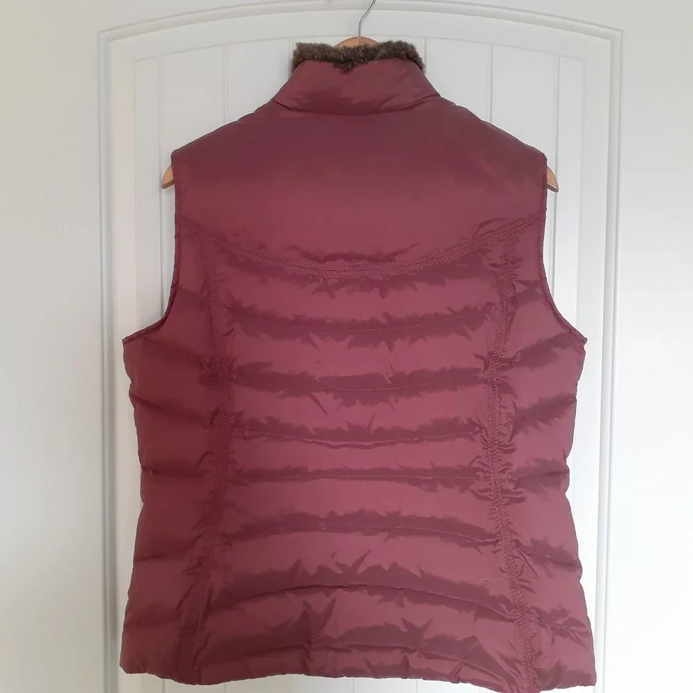 Eddie Bauer Goose Down Full Zip & Snap Vest with Faux Fur Collar Red Size L